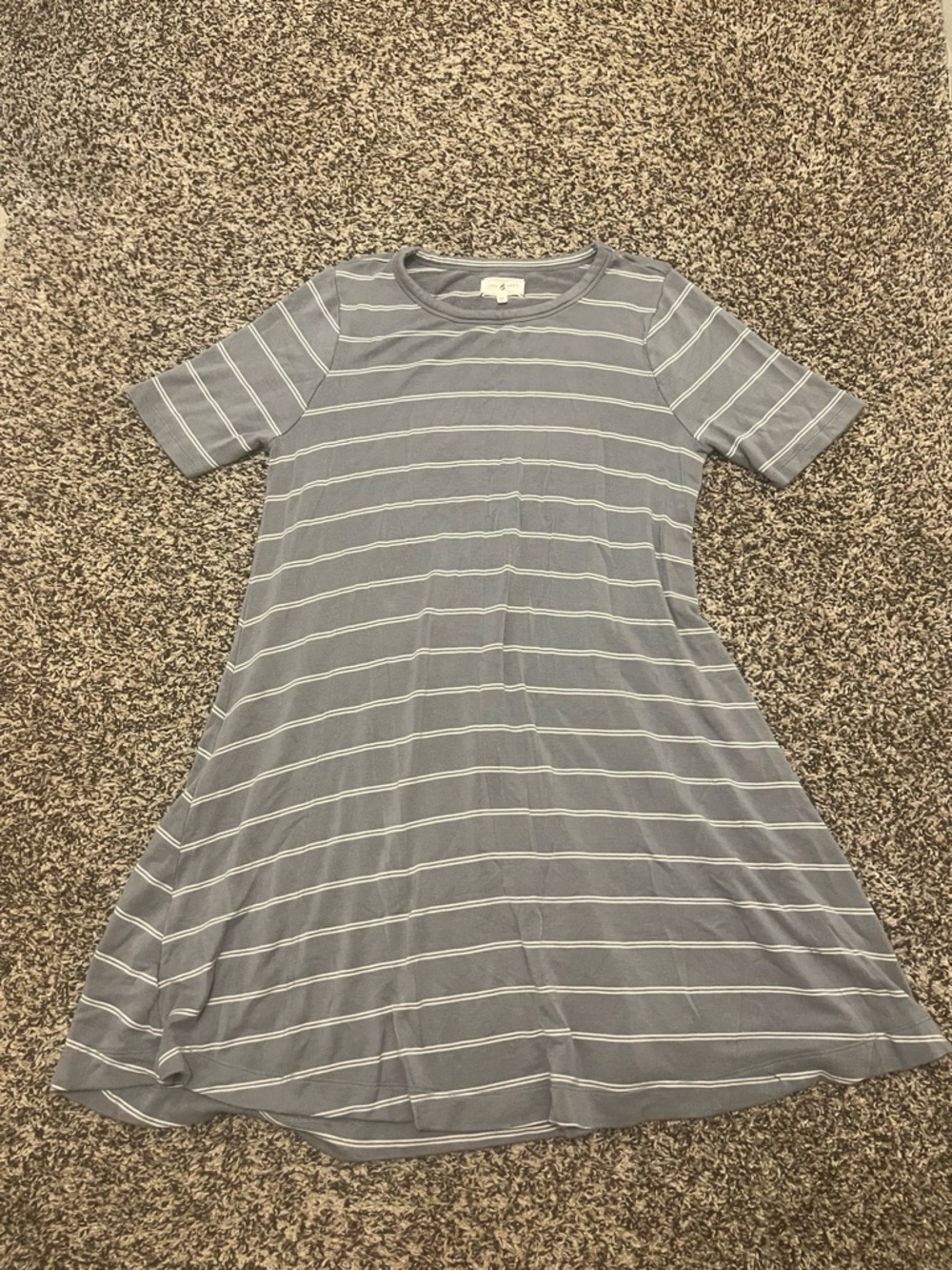 Lou & Grey Gray and White Striped Short-Sleeve Dress